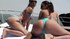 White chicks with big asses show off their sweet butts in sexy bikinis on a boat