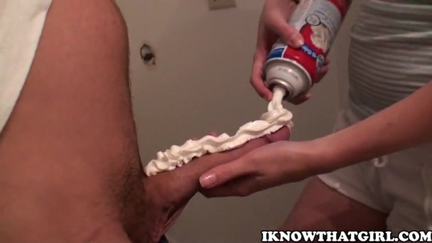 Whipped cream pussy licking