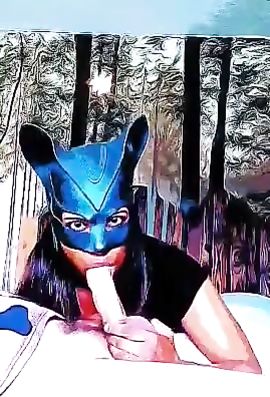 cat masked ebony giving