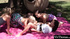 Horny lesbian girls are having sex orgy outdoors at picnic