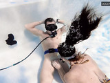 Romantic naked underwater teens gives handjob