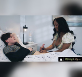 Ebony big tits beautiful mom gives handjob