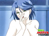 Blue haired hentai bitch in glasses