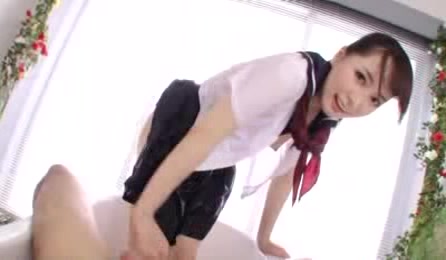 Cute horny japanese schoolgirl teases cock with hairy pussy ...