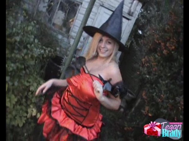 Costume Tits - Blonde poses in witch costume and shows massive tits under ...
